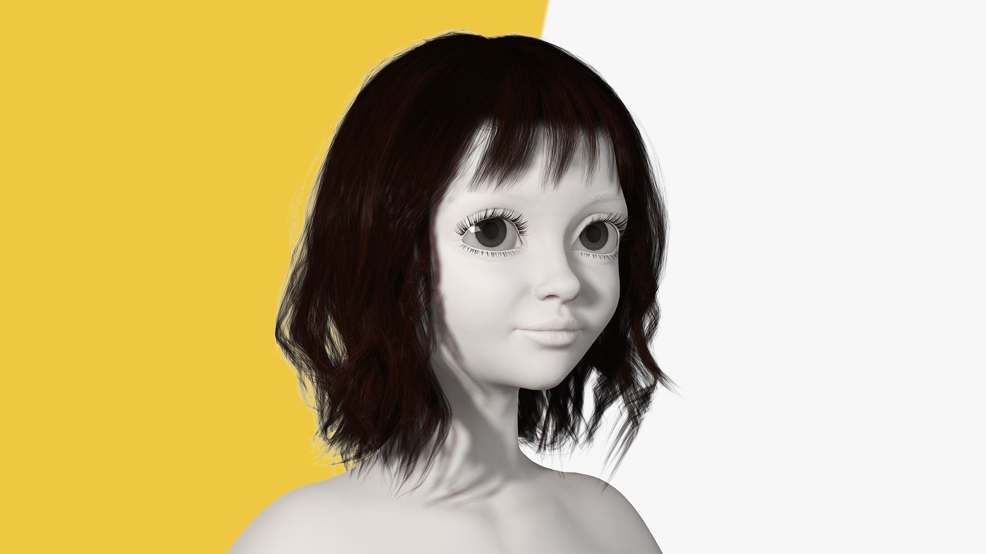 Cute Haircut Female Woman Girl Realistic cartoon hair Low-poly 3D model_9