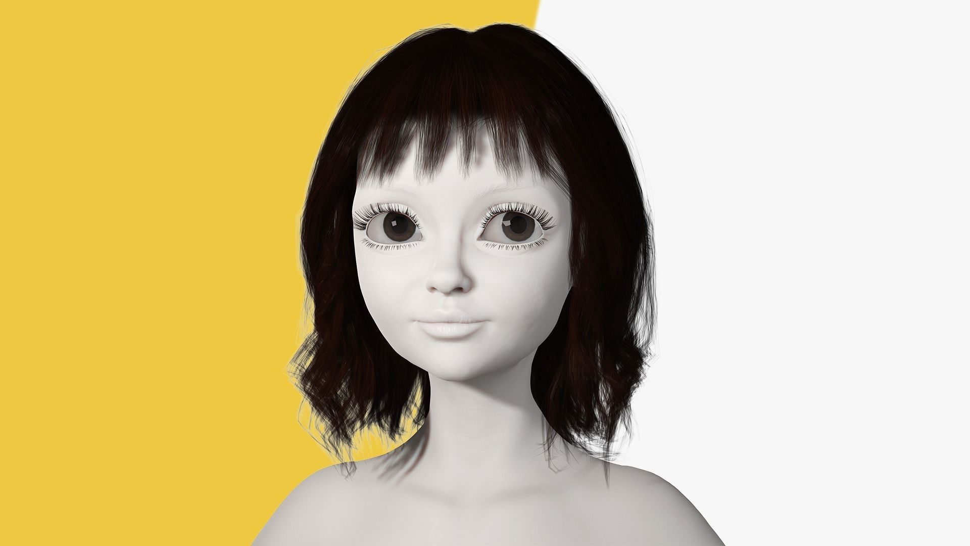 Cute Haircut Female Woman Girl Realistic cartoon hair Low-poly 3D model_3