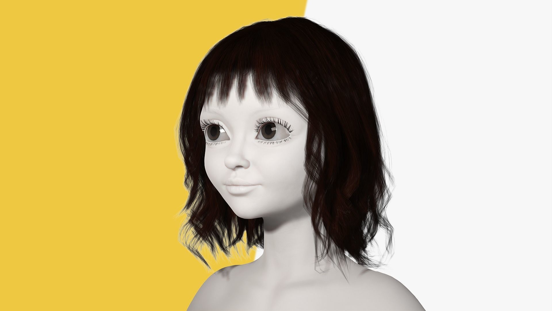 Cute Haircut Female Woman Girl Realistic cartoon hair Low-poly 3D model_5
