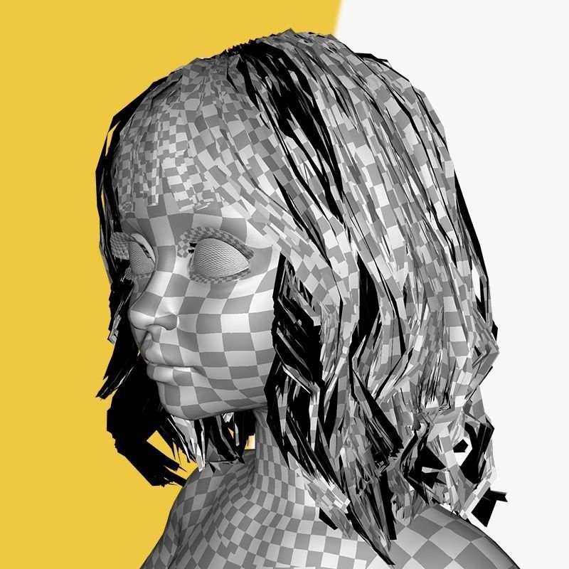 Cute Haircut Female Woman Girl Realistic cartoon hair Low-poly 3D model_21