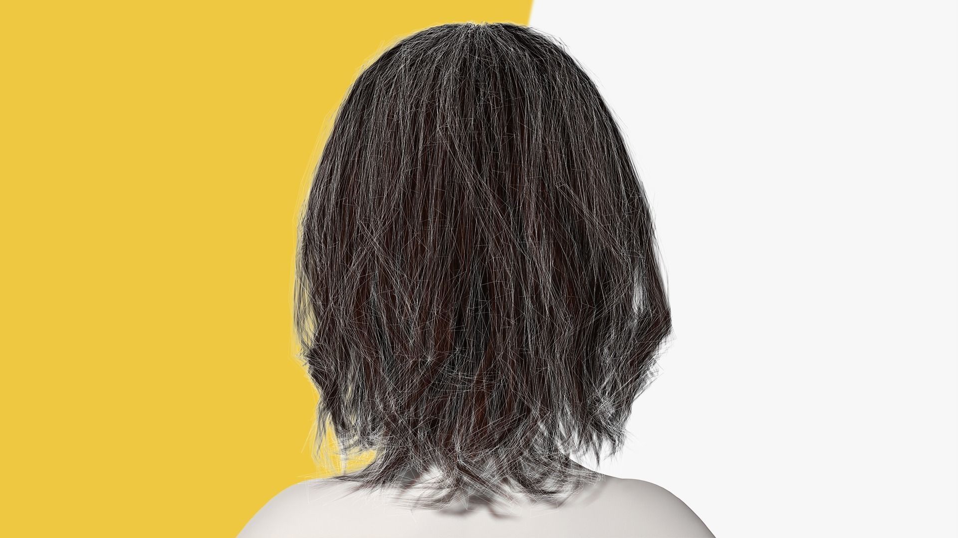 Cute Haircut Female Woman Girl Realistic cartoon hair Low-poly 3D model_12