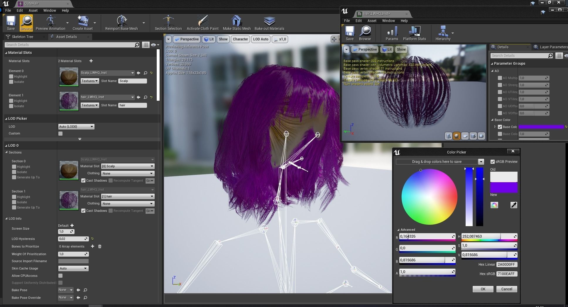 Cute Haircut Female Woman Girl Realistic cartoon hair Low-poly 3D model_17