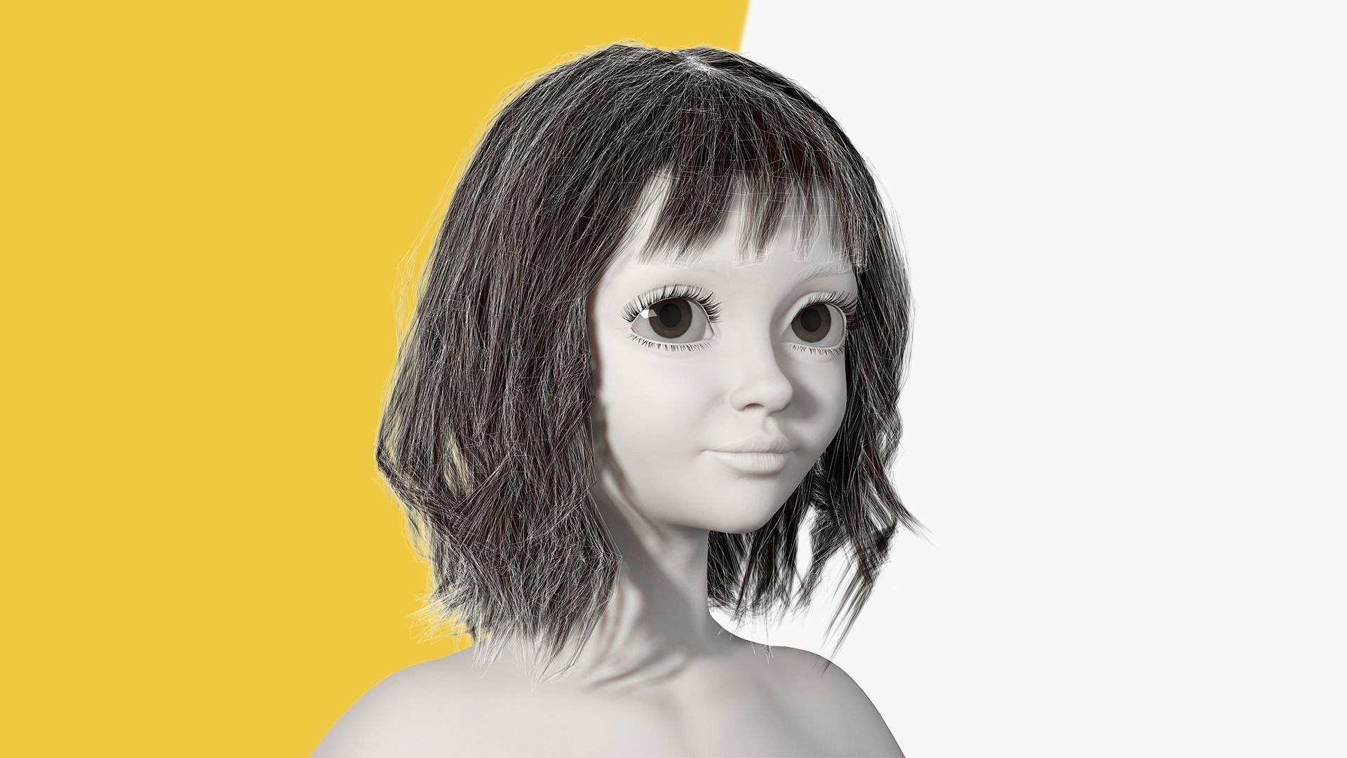 Cute Haircut Female Woman Girl Realistic cartoon hair Low-poly 3D model_13