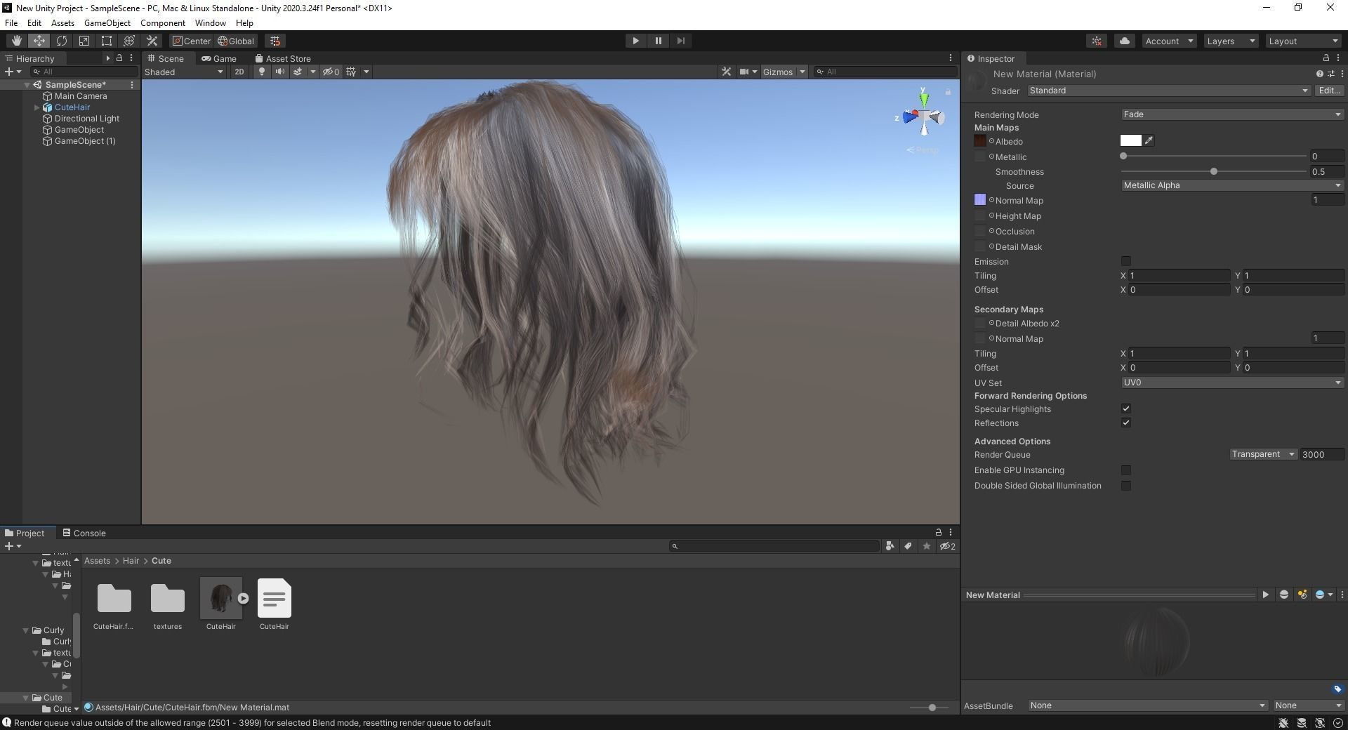 Cute Haircut Female Woman Girl Realistic cartoon hair Low-poly 3D model_19