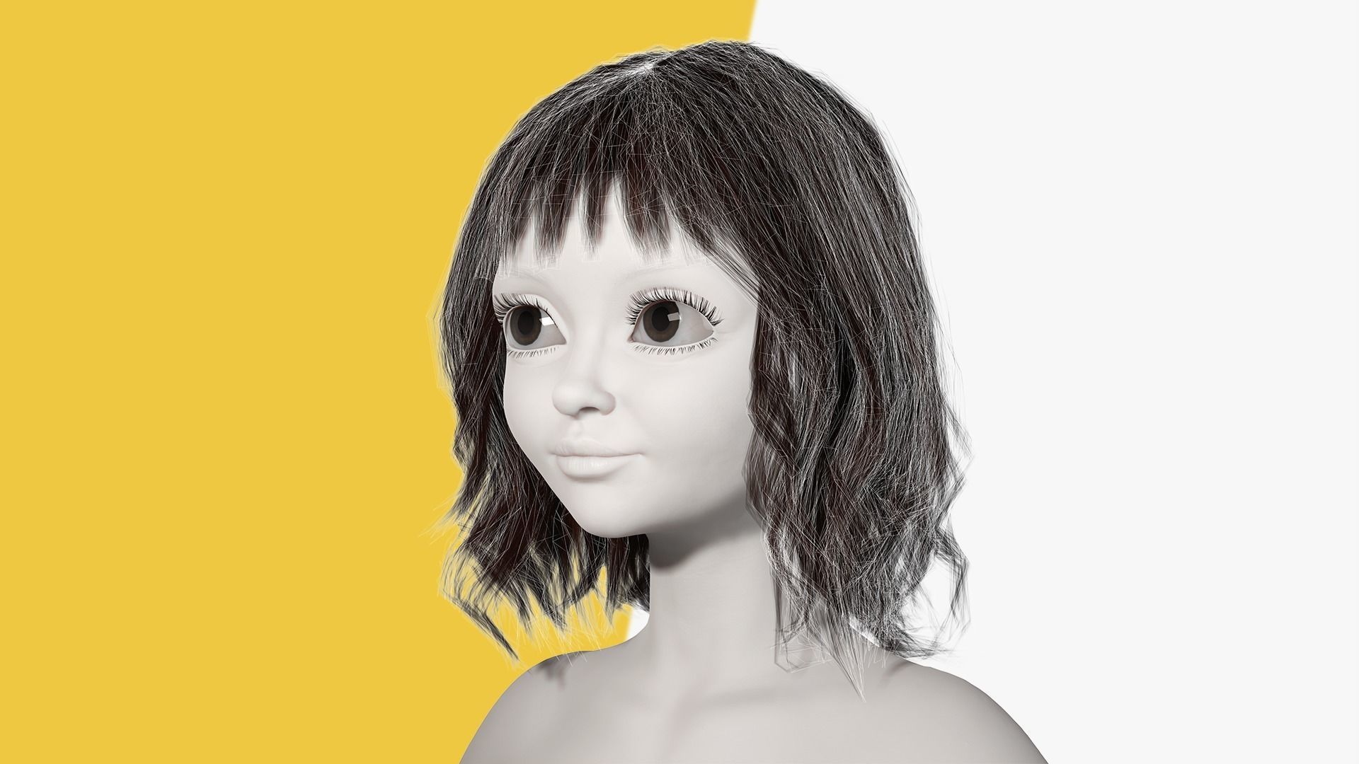Cute Haircut Female Woman Girl Realistic cartoon hair Low-poly 3D model_11