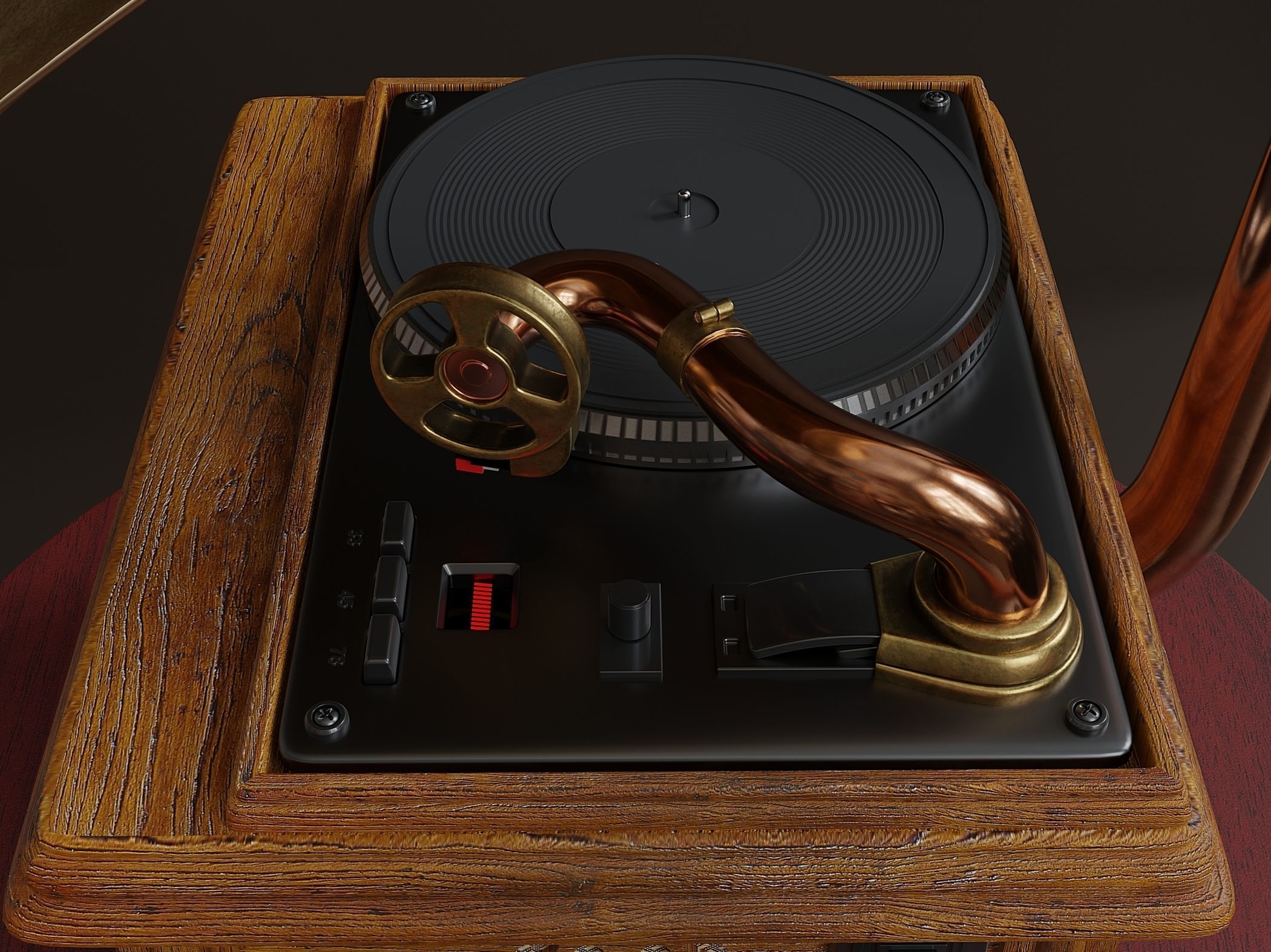 Music center stylized as  retro gramophone 3D model_2