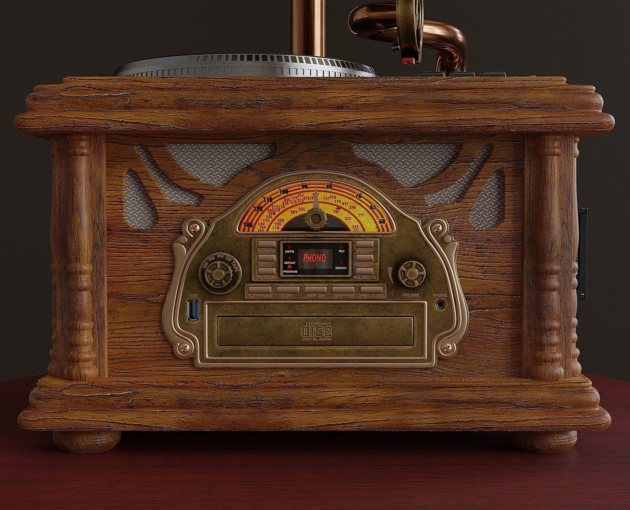 Music center stylized as  retro gramophone 3D model_3