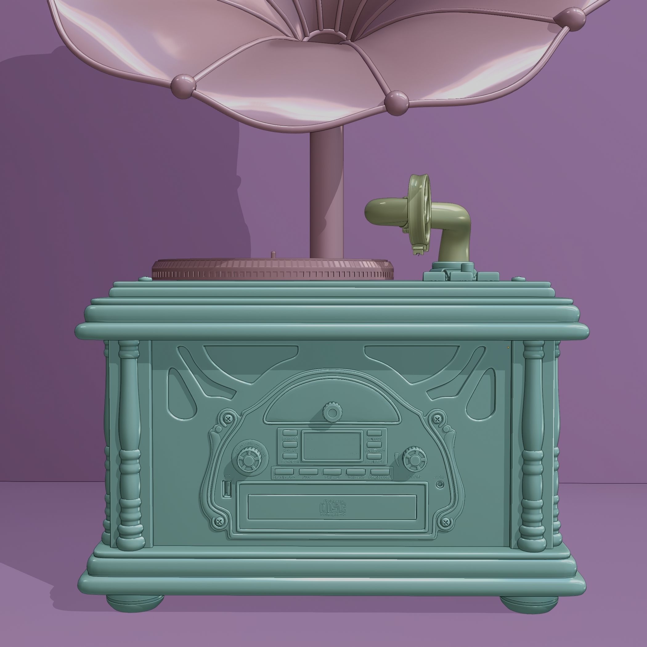 Music center stylized as  retro gramophone 3D model_6