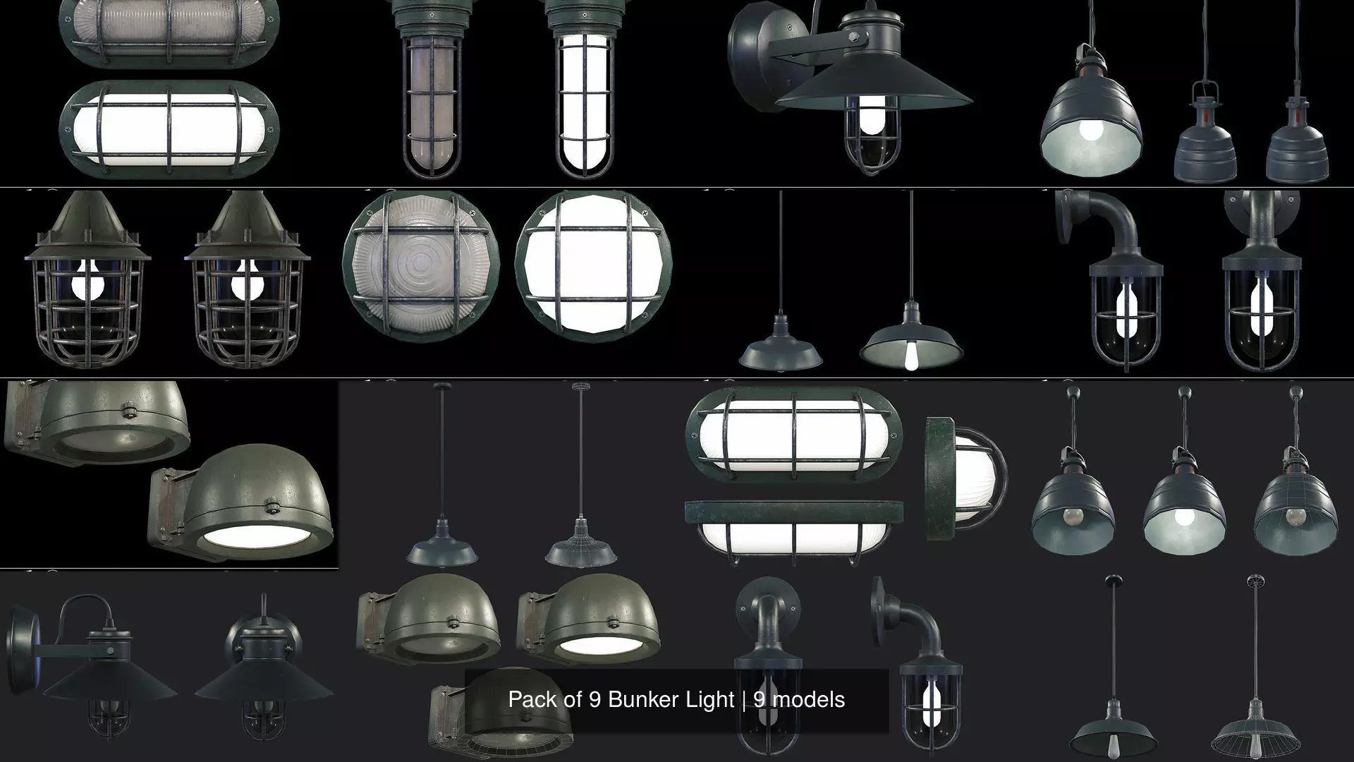 Pack of 9 Bunker Light 3D Model Collection_1