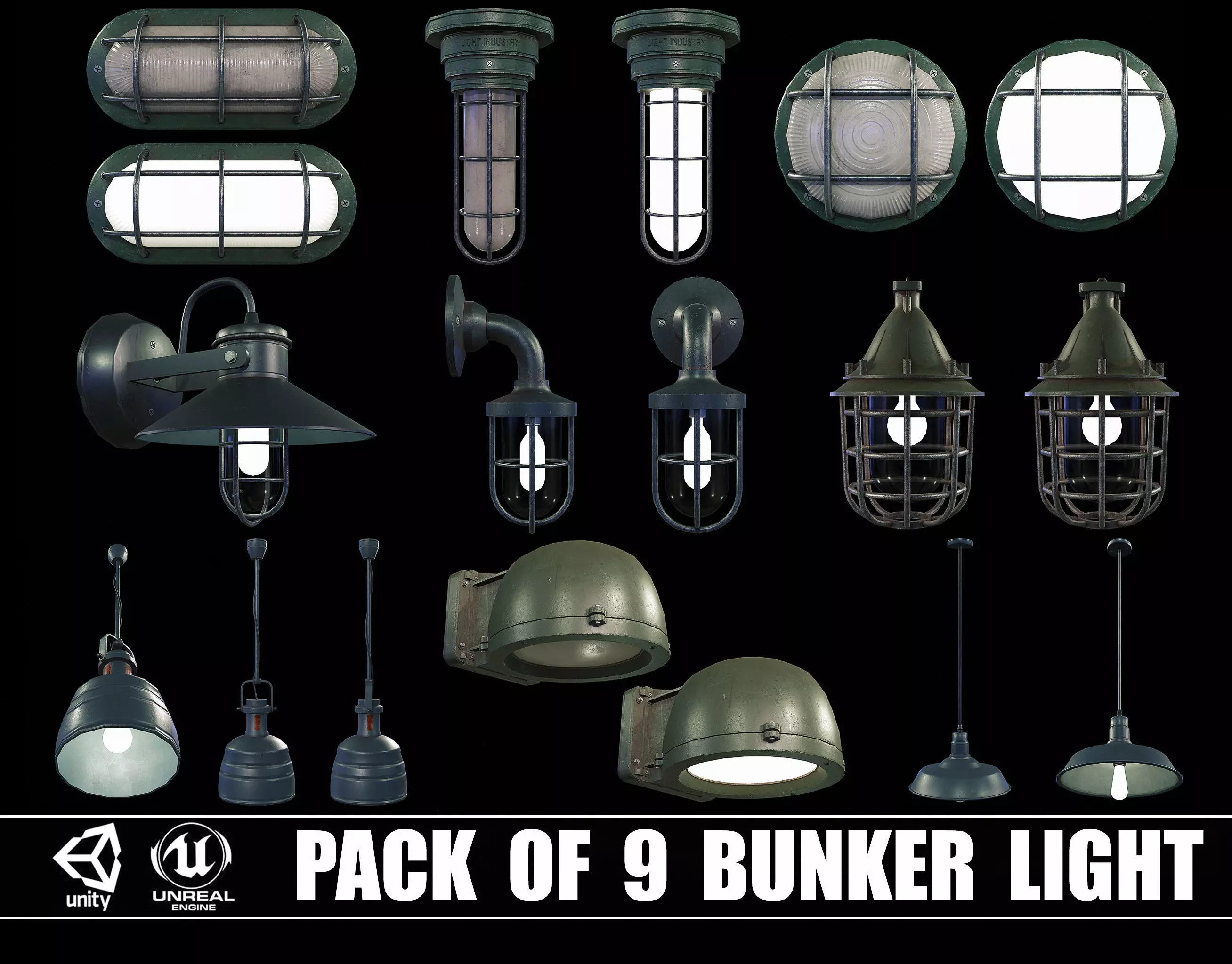 Pack of 9 Bunker Light 3D Model Collection_0