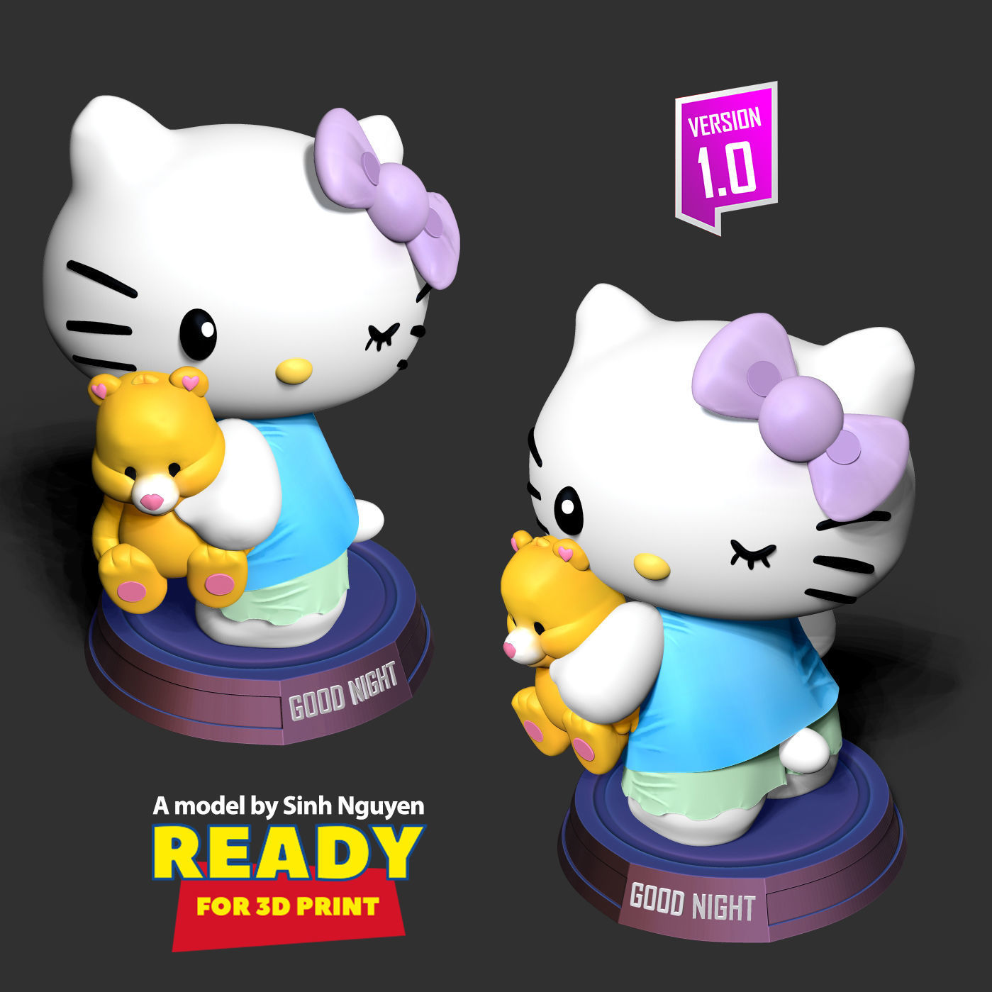 Good night Hello Kitty 3D print model_3