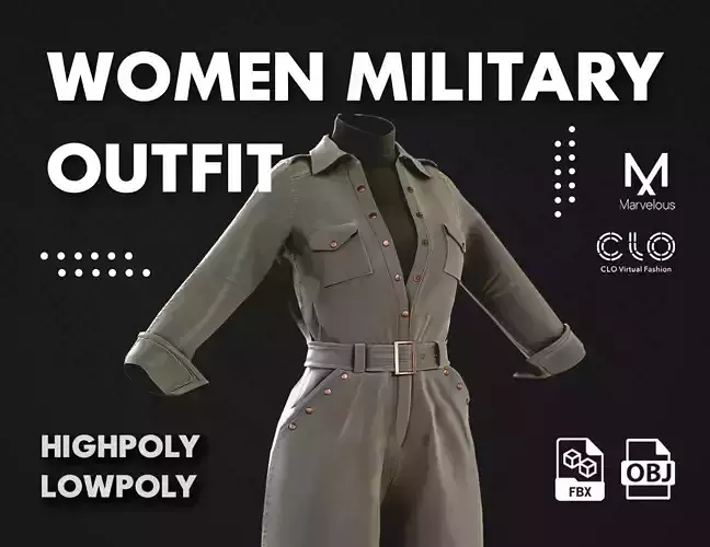 Low Poly Women Military Outfit Low-poly 3D model