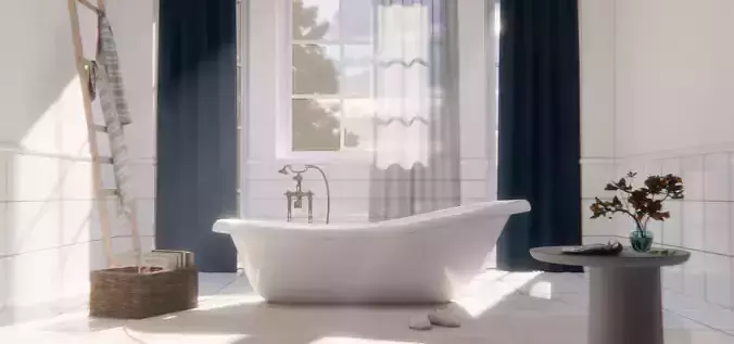 bathroom with curtains