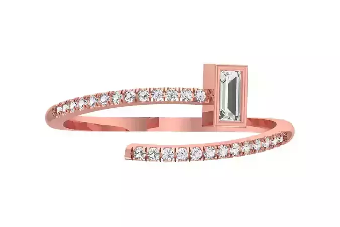 Solitaire Open End Light Weight Baguette Stone Band Ring