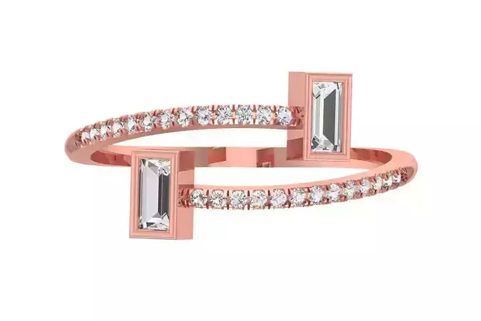 Solitaire Open End Light Weight Baguette Stone Band Ring