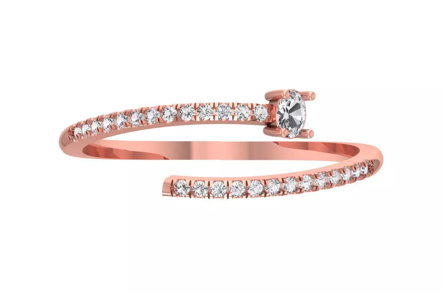 Solitaire Open End Light Weight Oval Stone Band Ring 3D print model_0