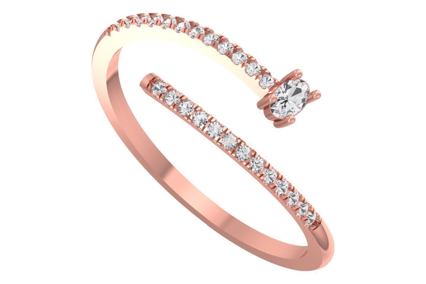 Solitaire Open End Light Weight Oval Stone Band Ring 3D print model_1