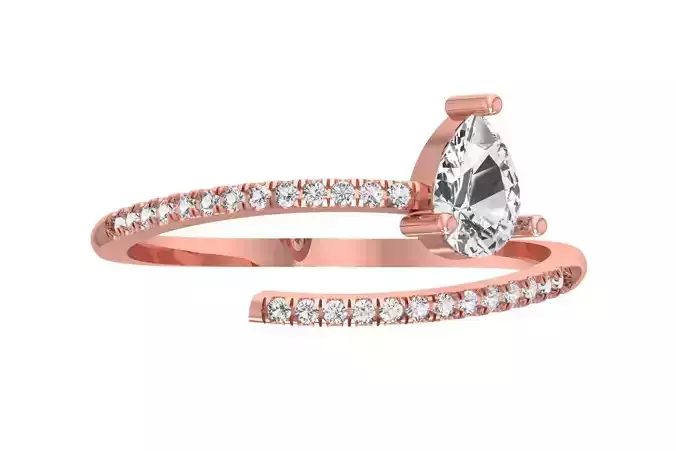 Solitaire Open End Light Weight Pear Stone Band Ring