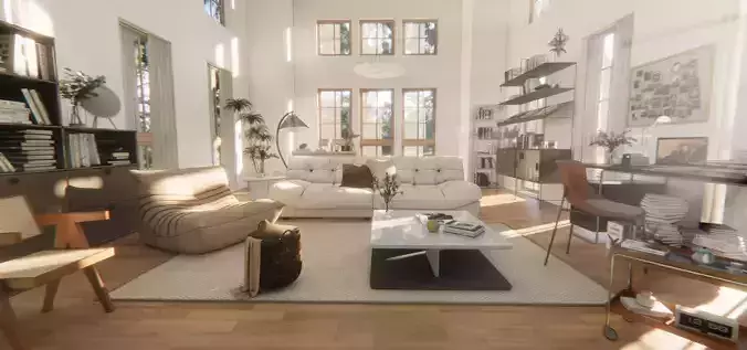 Livingroom modern living room with high ceilings and windows