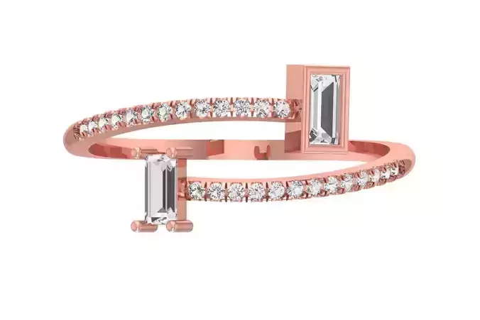 Solitaire Open End Light Weight Baguette Stone Band Ring