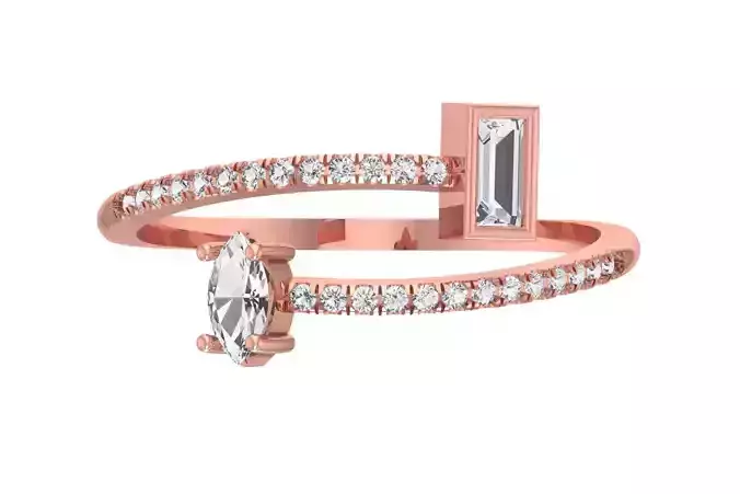 Open End Light Weight Marquise Baguette Stone Band Ring