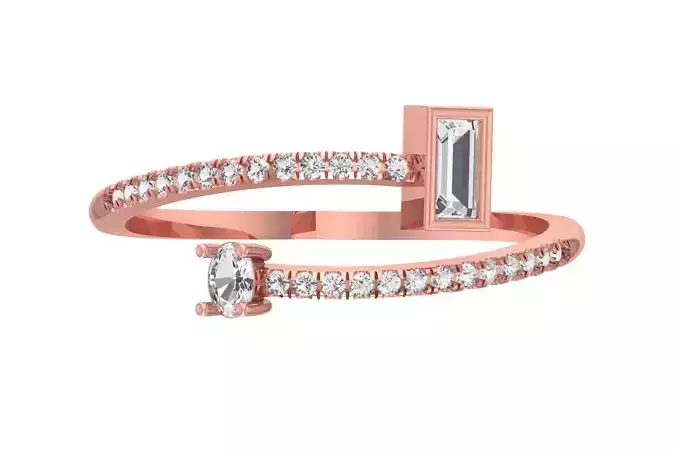 Solitaire Open End Light Weight Baguette Oval Stone Band Ring