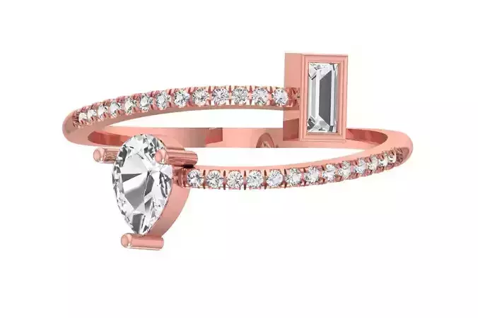 Solitaire Open End Light Weight Baguette Pear Stone Band Ring