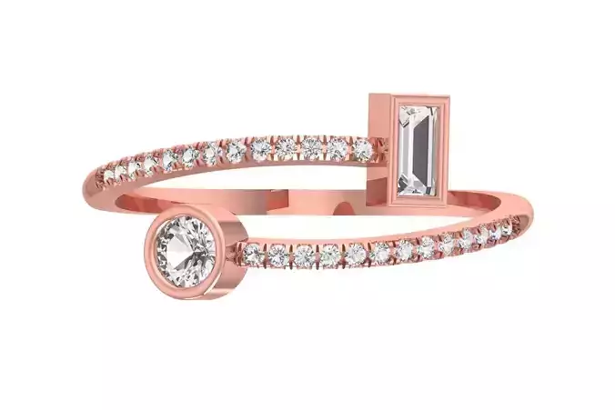 Open End Light Weight Baguette Round Stone  Band Ring