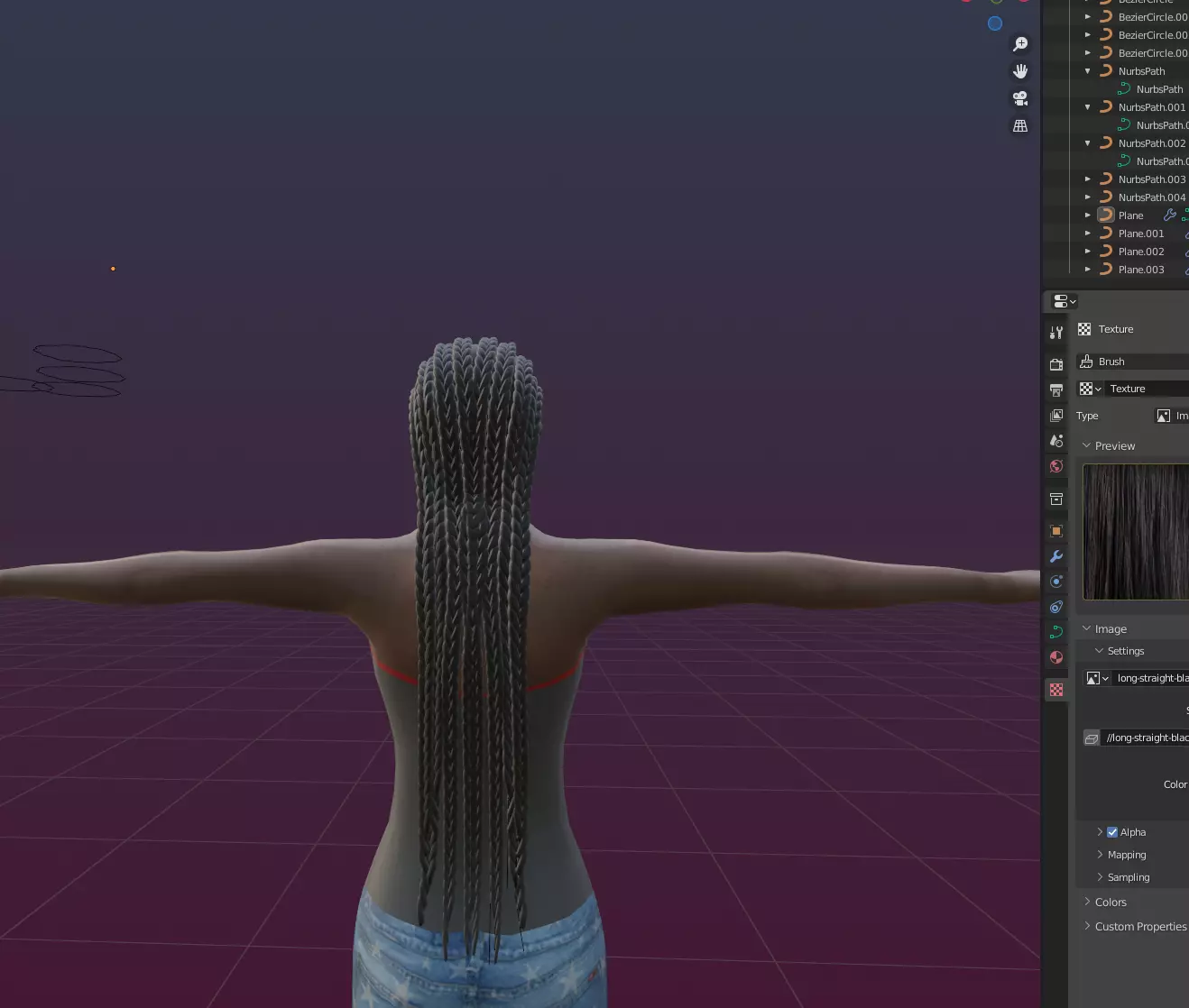Corn row hair on Nurbs Curve Free 3D model_0