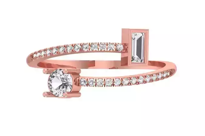 Open End Light Weight Baguette Round Stone Band Ring