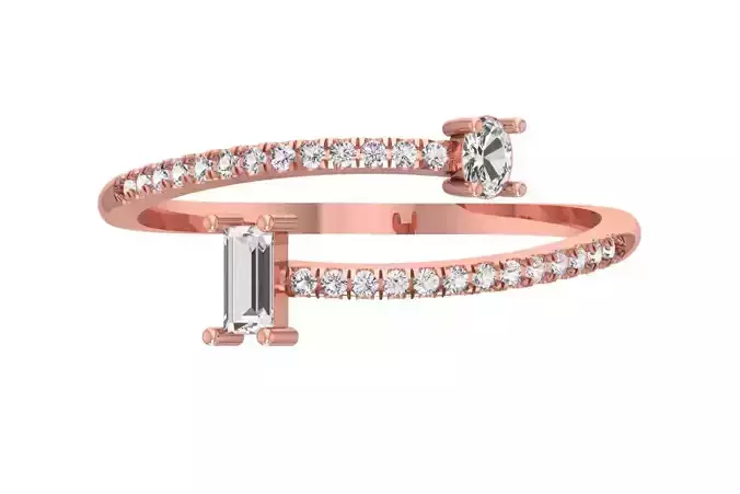 Open End Light Weight Band Baguette Oval Stone Ring