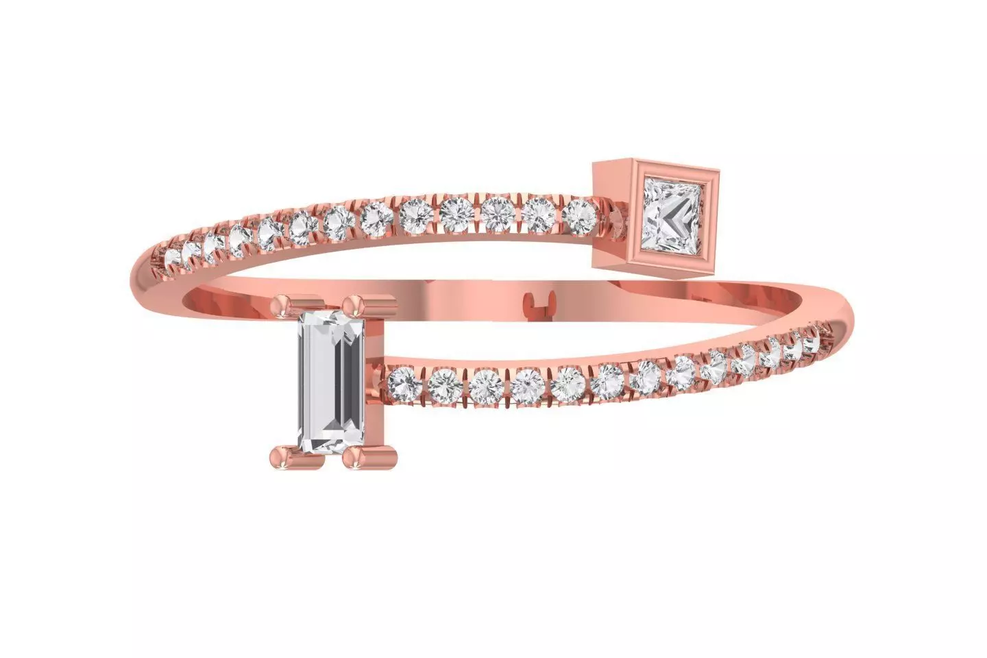 Open End Light Weight Baguette Princess Stone Band Ring 3D print model