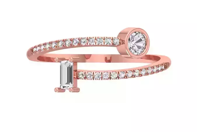 Open End Light Weight Baguette Round Stone Band Ring