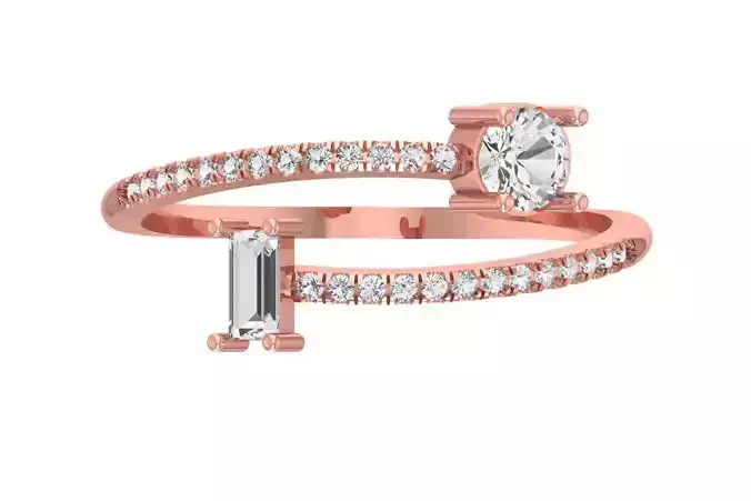 Open End Light Weight Baguette Round Stone Band Ring