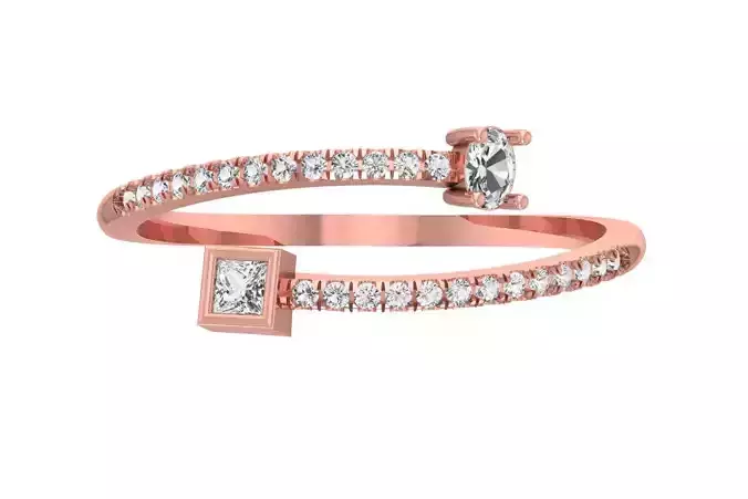 Open End Light Weight Princess Oval stone Band Ring