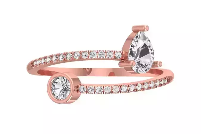 Open End Light Weight Pear Round Stone Band Ring