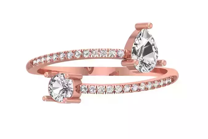 Open End Light Weight Pear Round Stone Band Ring