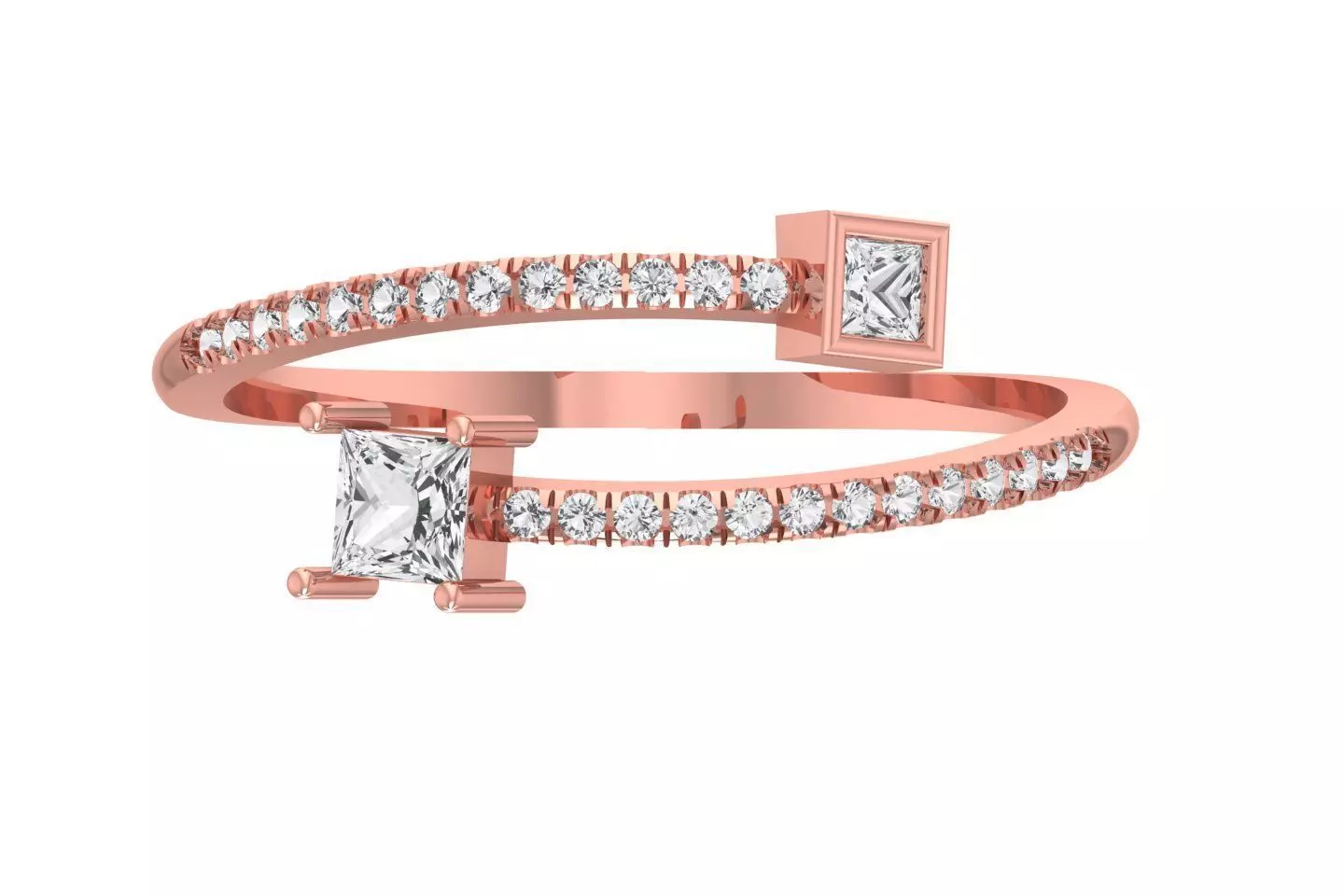 Open End Light Weight Princess stone Band Ring 3D print model