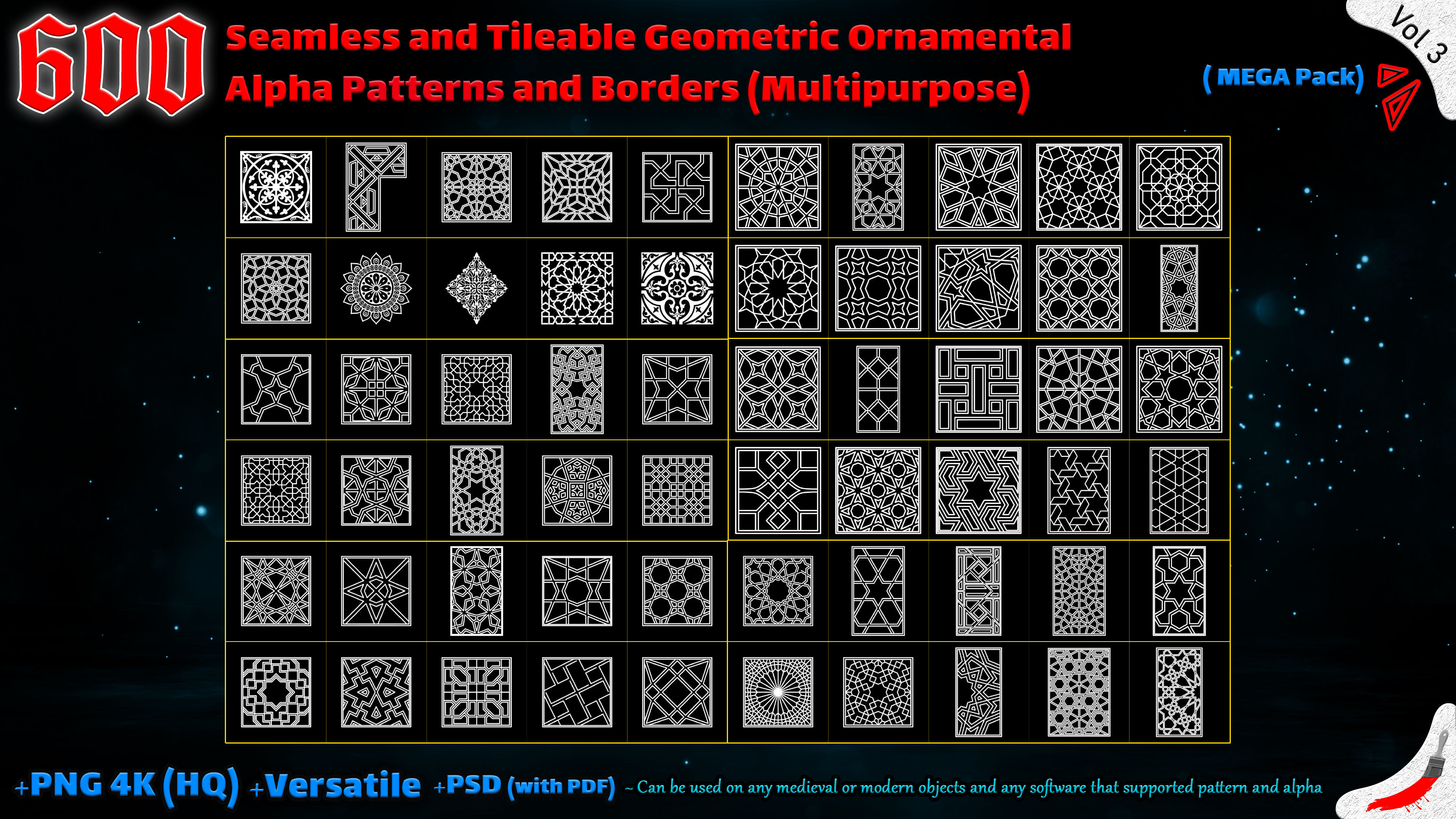 600 Tileable Geometric Ornamental Alpha Patterns - Vol 3 Texture_5