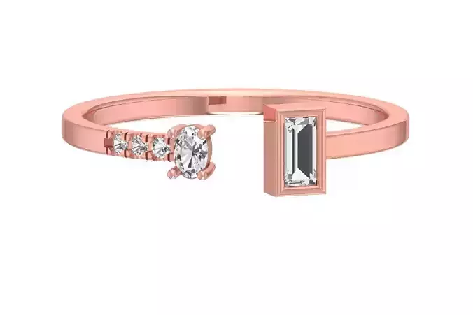 Solitaire Women Light Weight Baguette Oval stone Band Ring