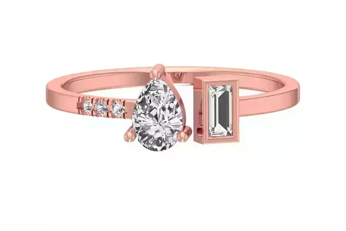 Solitaire Women Light Weight Baguette Pear stone Band Ring