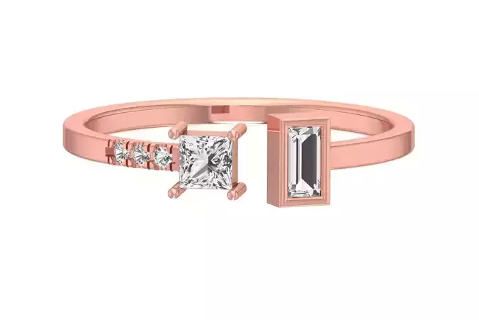 Solitaire Women Light Weight Princess Baguette stone  Band Ring