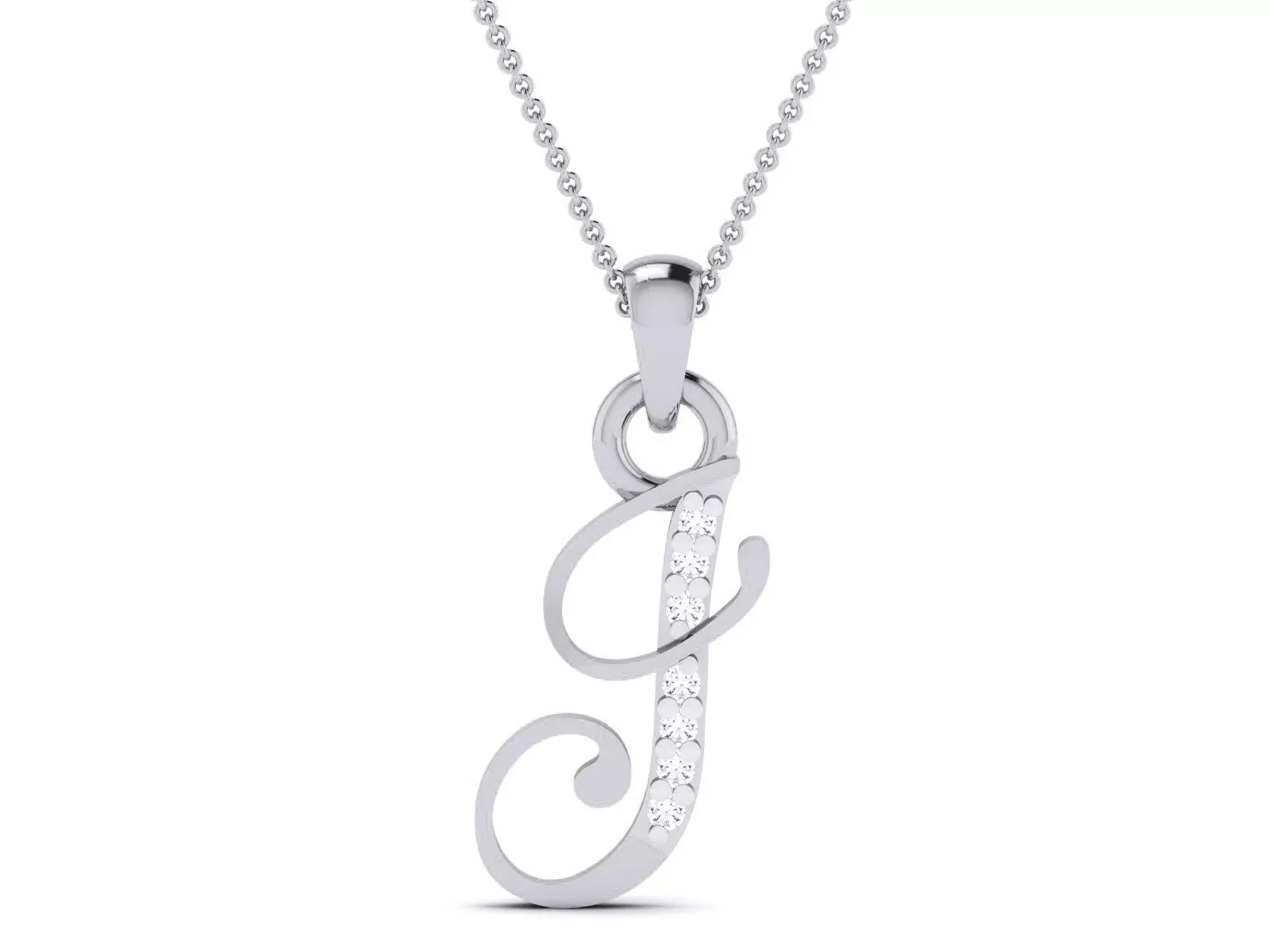 Alphabet - J sterling silver pendant with diamonds 3D print model_0