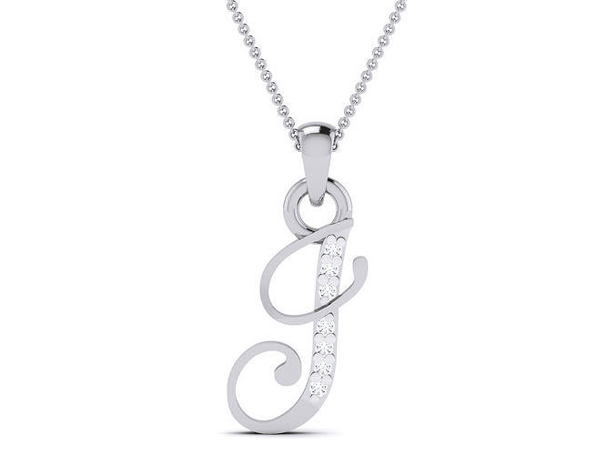 Alphabet - J sterling silver pendant with diamonds 3D print model