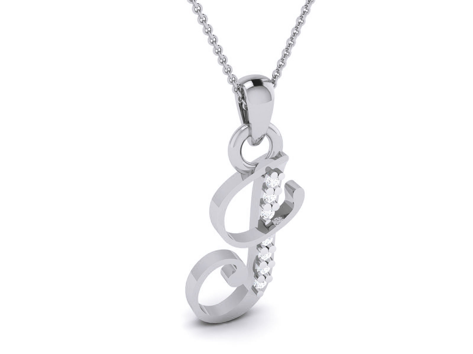 Alphabet - J sterling silver pendant with diamonds 3D print model_1