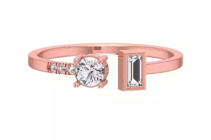 Women Light Weight Baguette Round Stone Band Ring