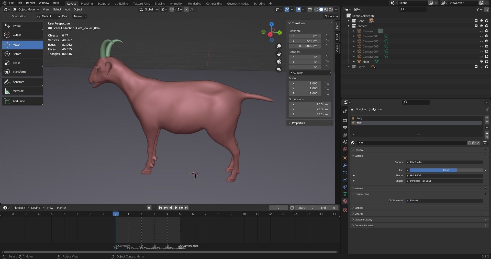 Fur Goat 04 Rigged and Animation Low-poly 3D model_14