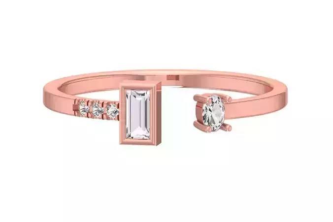 Solitaire Women Light Weight Baguette Oval stone Band Ring