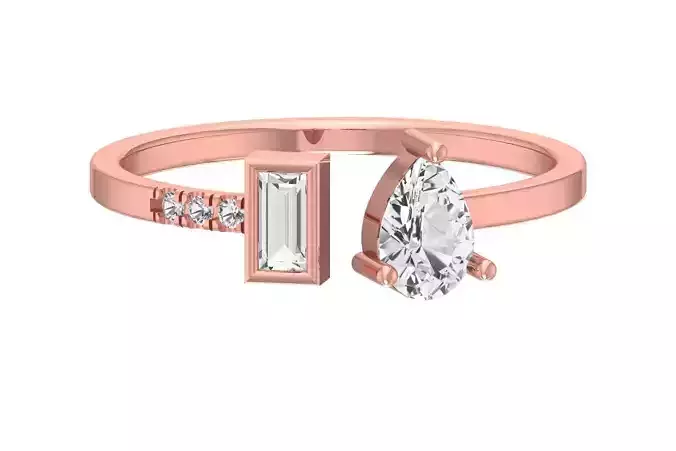 Solitaire Women Light Weight Baguette Pear stone Band Ring