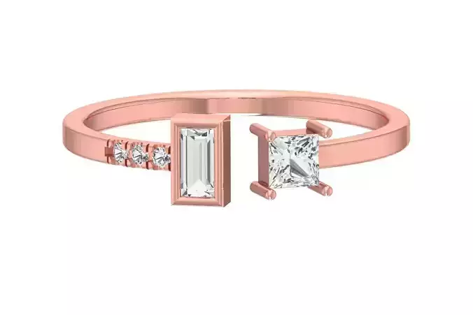 Solitaire Women Light Weight Baguette Princess stone Band Ring